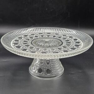 11" Cake Plate Pedestal Vintage Windsor Button & Cane Pattern‎ Federal Glass